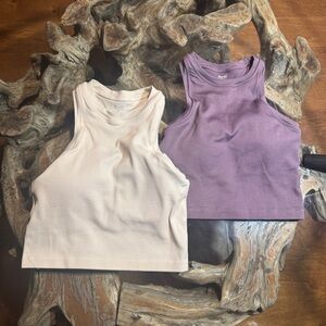 Ribbed Tank Crop Top - Cream and Lavender
